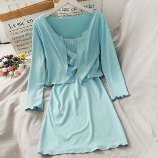 Set: Open-front Light Cardigan + Twisted Sleeveless Mini Dress