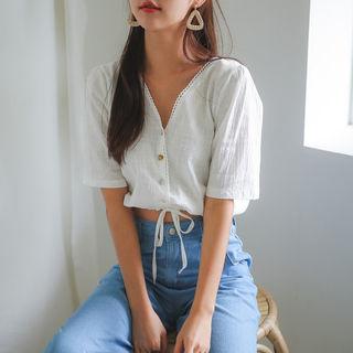 V-neck Drawstring-hem Blouse
