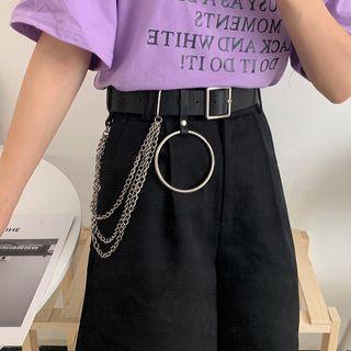 Layered Chain Faux Leather Belt Square - Black - One Size