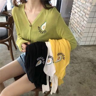 Avocado Embroidered V-neck Knit Cardigan