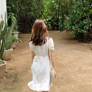 Crochet Mini Wrap Dress Ivory - One Size