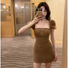 Plain Square-neck Short-sleeve Skinny Mini Dress