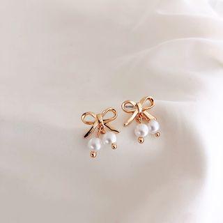 Faux Pearl Ribbon Earring Gold - One Size