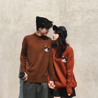 Couple Matching Mock Neck Cat Embroidered Sweater