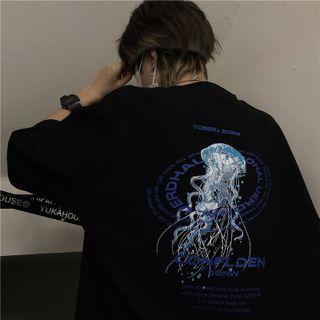 Elbow-sleeve Jellyfish Print T-shirt