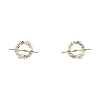 Rhinestone Faux Pearl Circle Stud Earring 1 Pair - Gold - One Size