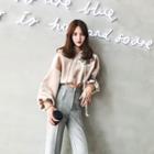 Flower Embroidered Cropped Hoodie Pink - L