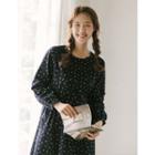 Tie-side Floral Long Fleece Dress