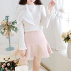 Bell-sleeve Bow Accent Knit Top / Mini A-line Skirt / Set