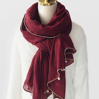 Faux Pearl Accent Rhinestone Plaid Scarf