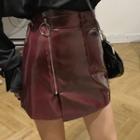 Faux-leather Zip Mini A-line Skirt
