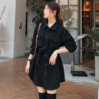 Buttoned Sashed Coat Black - One Size