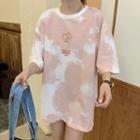 Elbow-sleeve Puzzle Print T-shirt