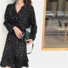 Dotted Long-sleeve Midi A-line Dress As Shown In Figure - One Size