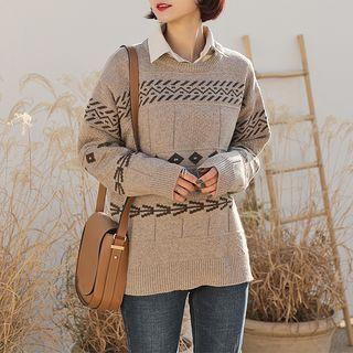 Wool Blend Patterned Boxy Sweater