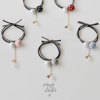 Faux Pearl Fabric Ball & Star Hair Tie