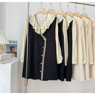 Set: Collared Blouse + Mini A-line Overall Dress
