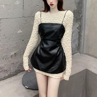 Spaghetti Strap Mini A-line Dress / Long-sleeve Top