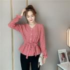 Checked Tie-waist Blouse
