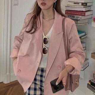 Plain Blazer / Plaid Wide Leg Pants / Set