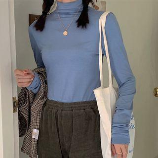 Mock-turtleneck Shirred-sleeve T-shirt