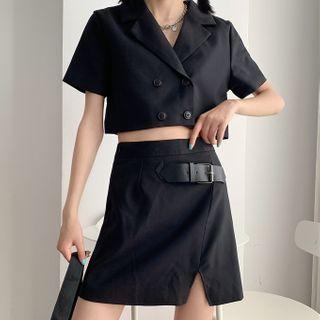Short-sleeve Crop Shirt / A-line Skirt