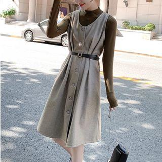 Mock-neck Top / Sleeveless Midi Dress