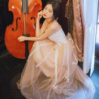 Set: Strappy Midi Dress + Sheer Midi Skirt