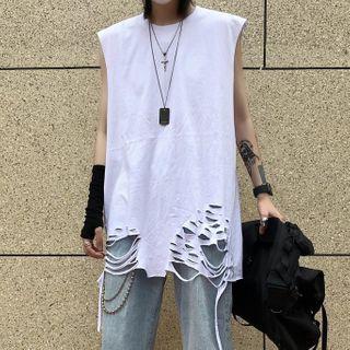 Distressed Sleeveless T-shirt