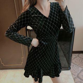 Plaid V-neck Mini A-line Dress