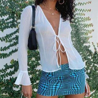 Long-sleeve V-neck Tie-front Light Cardigan