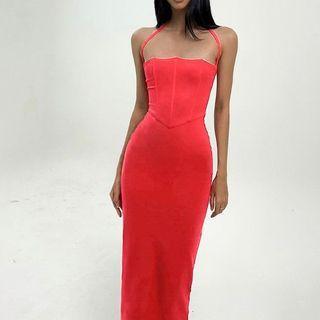 Spaghetti-strap Halter Neck Maxi Sheath Dress