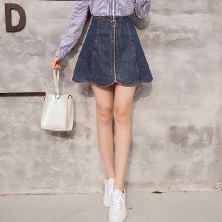 A-line Denim Zip Skirt