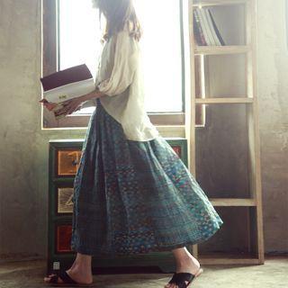 Floral Print Midi A-line Skirt Green - One Size