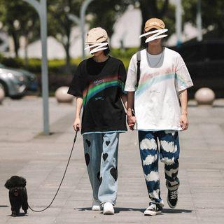 Mock Two-piece Rainbow Print T-shirt