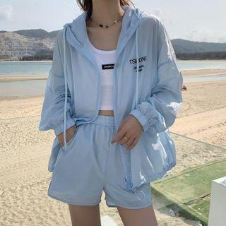 Lettering Hooded Light Jacket / Shorts