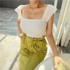 Square-neck Cap-sleeve Knit Top