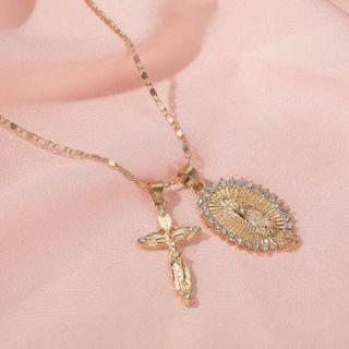 Cross Pendant Alloy Necklace 01 - 2697 - Kc Gold - Gold - One Size