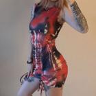 Sleeveless Tie-dye Drawstring Bodycon Dress