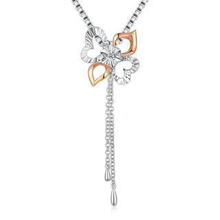 18k/750 Rose And White Gold Heart Clover Diamond Pendant (0.08 Ct) (free 925 Silver Box Chain)