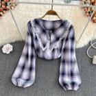 Lace Trim Collared Gingham Blouse