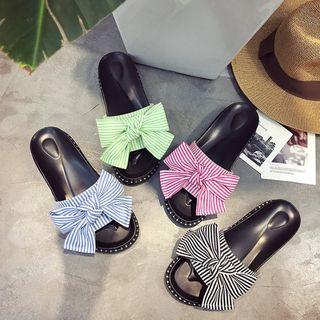 Bow-accent Striped Slide Sandals