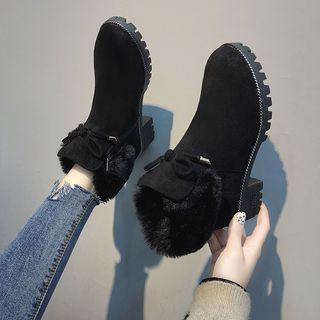 Block-heel Furry-trim Ankle Boots