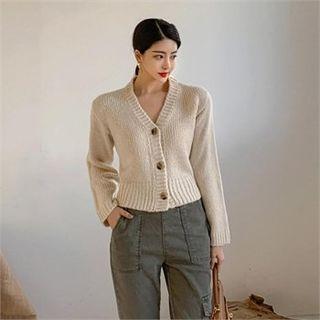 V-neck Rib-trim Knit Cardigan