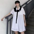 Short Sleeve Lace-up Shirtdress White - One Size