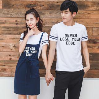 Couple Matching Lettering Short-sleeve T-shirt / Set: Short-sleeve T-shirt + Pinafore Dress