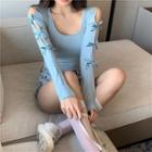 Bow Detail Cut-out Long-sleeve T-shirt Ash Blue - One Size