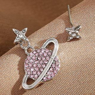 Asymmetrical Rhinestone Planet & Star Earring