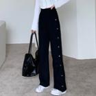 High-waist Button-up Loose-fit Pants