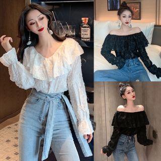 Fringe Ruffle V-neck Blouse